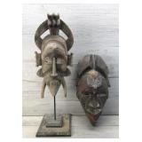 HANDCRAFTED AFRICAN WOOD MASKS RUSTIC DECOR x 2