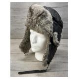CROWNCAP LEATHER AVIATOR W RABBIT FUR TRIM TRAPPER