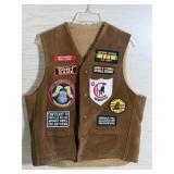 SUEDE LEATHER VEST W PATCHES US NAVY POW MILITARY