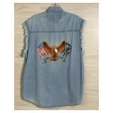 POW MIA AMERICAN FLAG SLEEVELESS DENIM SHIRT