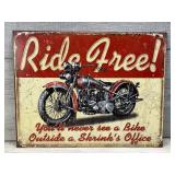 RIDE FREE MOTORCYCLE METAL SIGN WALL ART