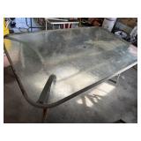 GLASS TOP PATIO DINING TABLE W METAL BASE