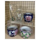 LEMAX HAND PAINTED CERAMIC POTS & GLASS VASES