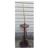 VINTAGE CARVED WOOD BILLIARD CUE & WOOD FISH ROD R
