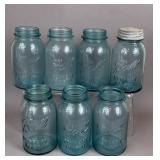 VINTAGE BLUE GLASS CANNING JARS BALL PERFECT MASON