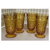 INDIANA GLASS WHITEHALL AMBER CUBIST GLASSES