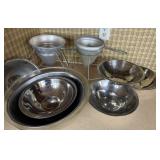 STAINLESS STEEL BOWLS & CONE SIEVES W STANDS
