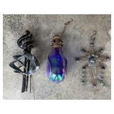 YARD ART BLUE GLASS BULB METAL GLASS MARBLES