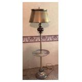 VINTAGE BRASS & WOOD FLOOR LAMP W METAL SHADE