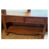 VINTAGE OAK CONSOLE TABLE W 2 DRAWERS