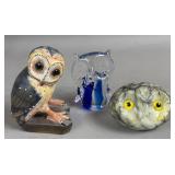 OWL DECOR GLASS ALABASTER STONE HAND PAINTED