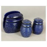 COBALT BLUE CERAMIC SALT & PEPPER W NAPKIN HOLDER