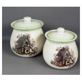 CERAMIC CANISTERS W BIRDHOUSE DESIGN & SPECKLED GZ