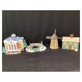 Department 56 Public Library, Windmill, Bridge