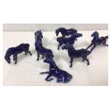 Vintage Tang Asian Horses Cobalt Blue Miniatures