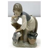 Lladro Caress and Rest Girl Petting Dog
