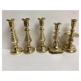 Five Solid Brass Baldwin Candlesticks
