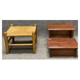 Woven Seat Stool and Mahogany Bed Steps/Stool