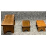 Set of Three Antique Wooden Small Stools