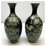 Pair Antique Black Chinese Cloisonnï¿½ Vases