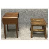 Vintage Wood Stool and Mahogany End Table