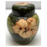 Moorcroft Green Lidded Ginger Jar Hibiscus Pattern