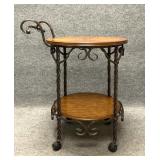 Round Inlaid Hardwood Two Tier Rolling Cart