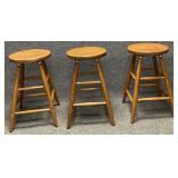 Set of Three Oak Bar Stools