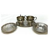 Sterling Cream and Sugar, Tray, Two Bowls