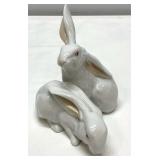 Herend White Bunnies, One Sitting and One Lying