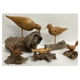 Five Shorebirds on Driftwood