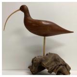 Hand Carved Shorebird on Driftwood Base