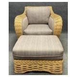 Vintage Heavy Duty Woven Rattan Chair and Ottoman