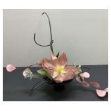 Ikebana Floral Arrangement in Heavy Metal Vase