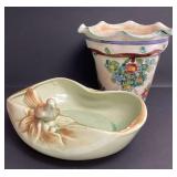 Vintage McCoy Birdbath And Italian Flower Pot