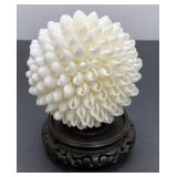 White Sea Shell Decorative Ball on Stand
