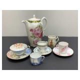 Cups and Saucers, Tea Pot, Extra Cup and Creamer