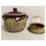Ray Pottery Bean Pot and Brie Bowl, Signed