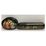 Signed Russian Lacquered Trinket Box and Pen Box