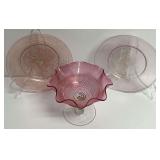 Cranberry Glass Threaded and Clear Art Glass