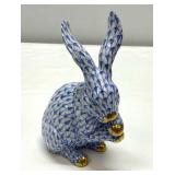 Herend Blue Fishnet Bunny with Paws Up