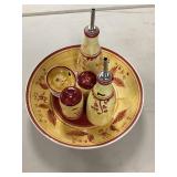 Salad Bowl, Vinegar, Oil, Salt and Pepper Set