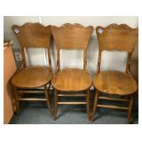 Three Oak Pressed Back, Plank Seat Dining Chairs