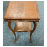 Oak Square Table with Carving, Shelf