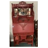 Red Asian Drop Front Secretary/Cabinet