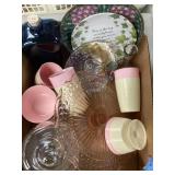 Pink Cake Plate, Raffia Ware, Plates
