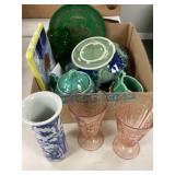 Vintage Dishes and Blue and White Vase