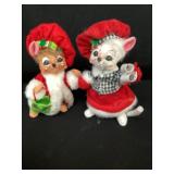 Two Hand Crafted Annalee Christmas Mice