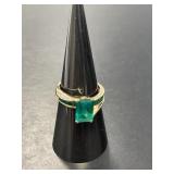 10 KT Lab Emerald and Moissanite Ring