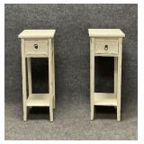 Pair of Off-White Distressed Plant Stands